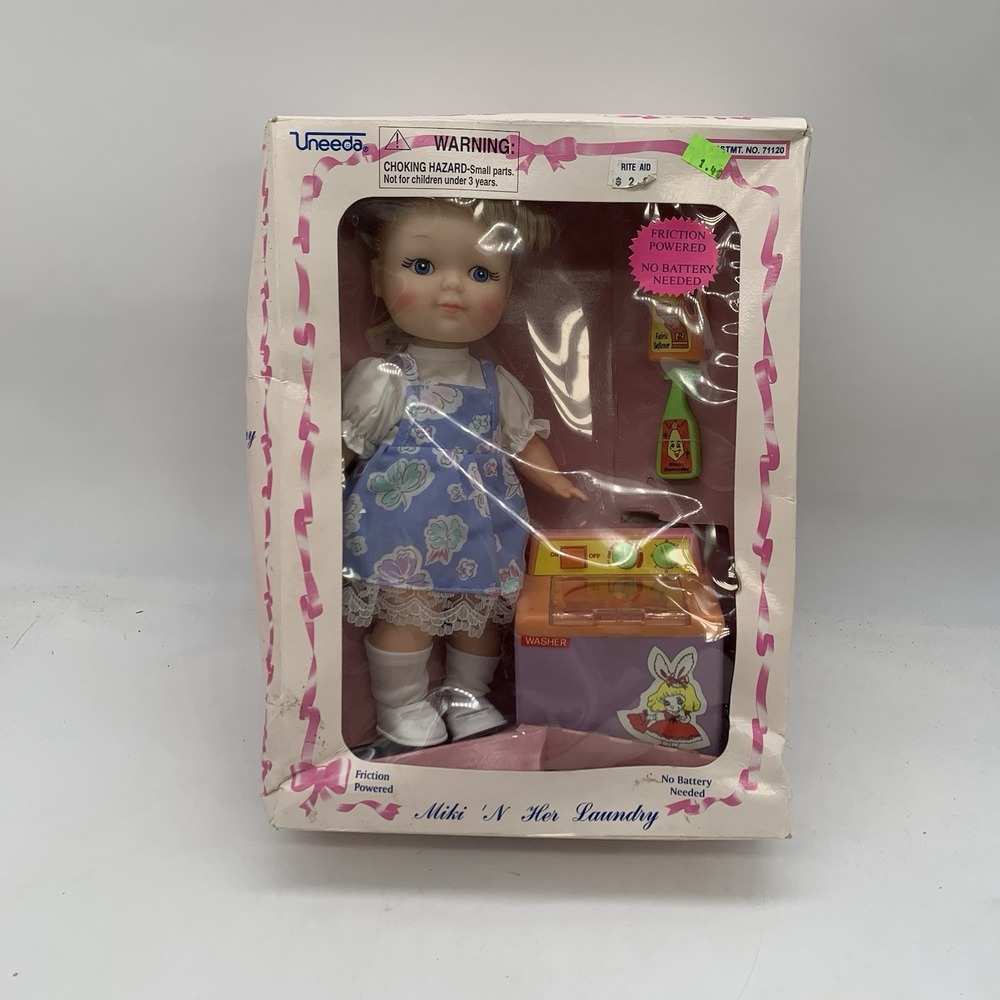 VINTAGE UNEEDA DOLL SET 1994 MIKI & HER LAUNDRY FRICTION POWER REAL DRYER New